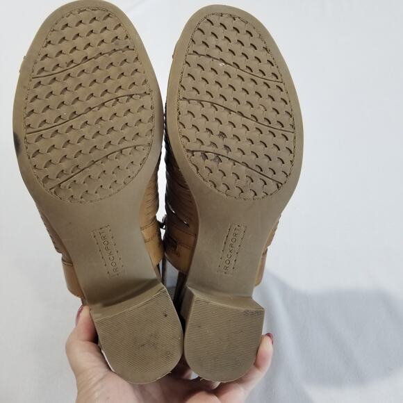 Rockport Womens 9.5 M Hattie Braid Sling Heeled Sandal, Tan Ankle Peep Toe Strap - Picture 4 of 12
